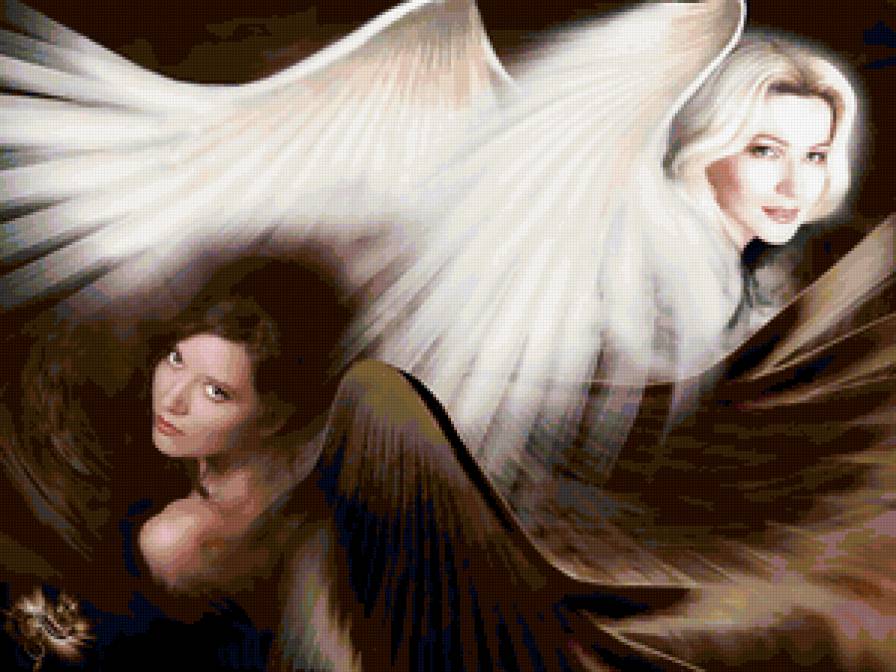 Темный и светлый ангелы - демон, люди, свет и тьма, ангел, портрет - предпросмотр