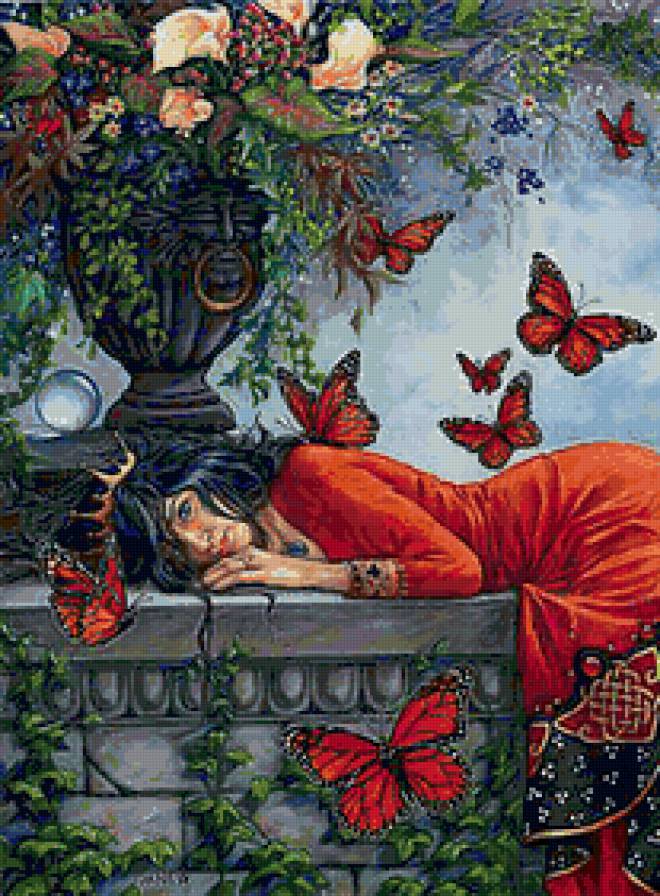 Девушка с бабочками - картина, женщина, портрет, бабочка, девушка, люди - предпросмотр