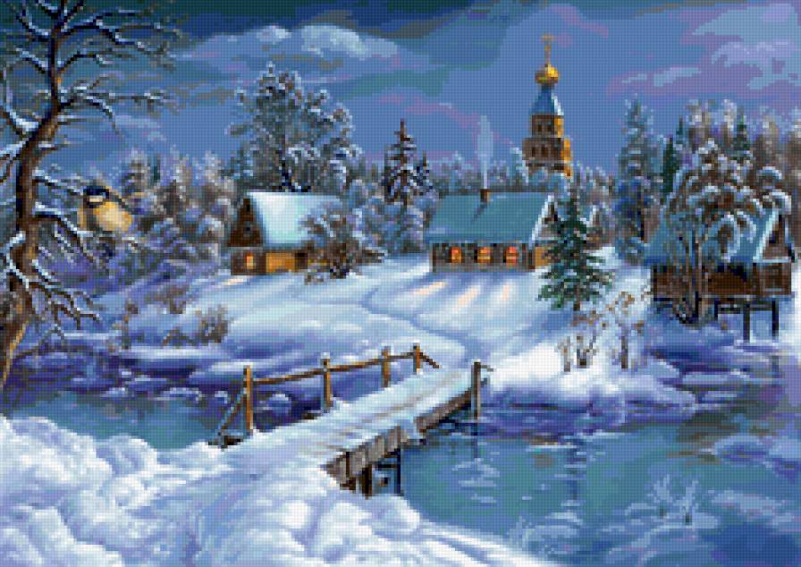 пейзаж по картине В.Цыганова - пейзаж, домик, в.цыганов, картина, зима - предпросмотр