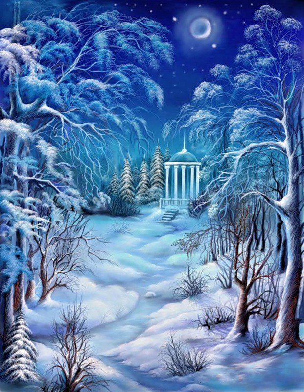 зимняя беседка - снег, деревья, пейзаж, сугроб, природа - оригинал