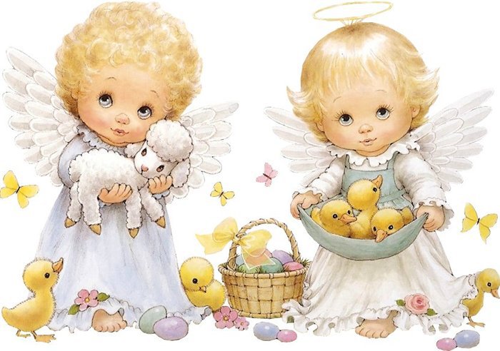 Два милых ангелочка - барашек, дети, ангелочек, уточка - оригинал