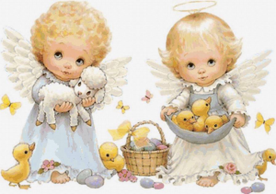 Два милых ангелочка - дети, уточка, барашек, ангелочек - предпросмотр