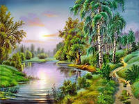 берёзки - тропинка, речка, вода, деревья, пейзаж, природа, березки - оригинал