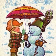 Оригинал схемы вышивки «Мальчик и снеговик» (№133826)