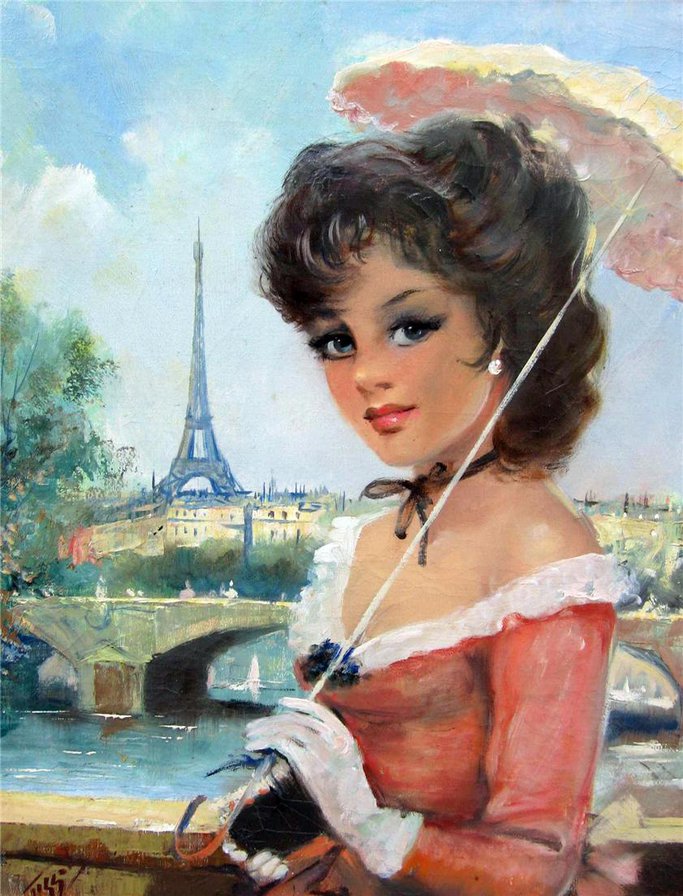 Парижанка - зонтик, эйфелева башня, париж, парижанка, женщина, женщины мира - оригинал