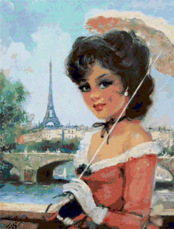 Парижанка - женщина, эйфелева башня, зонтик, женщины мира, париж, парижанка - предпросмотр