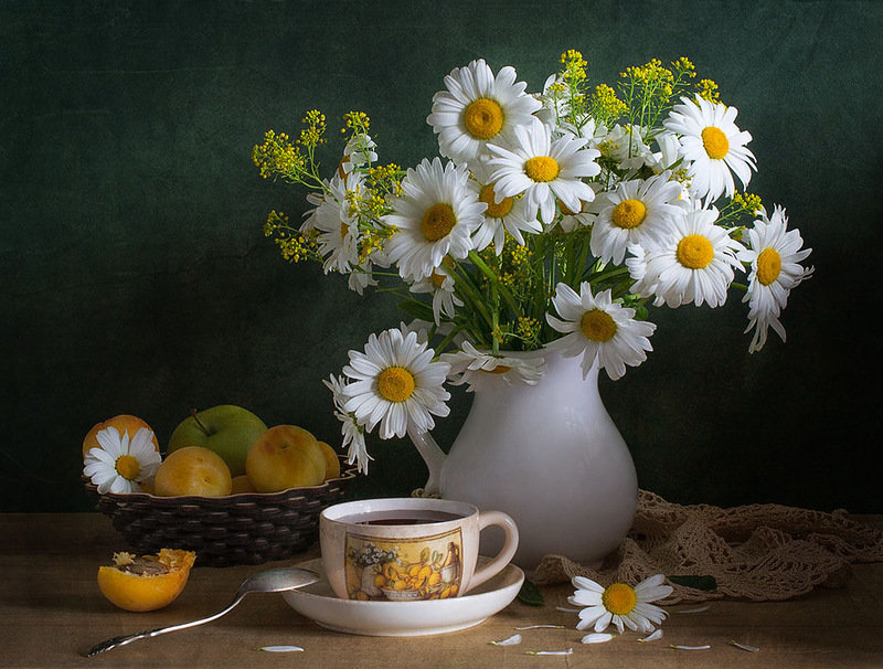" НАТЮРМОРТ " - цветы, чай, ромашки, натюрморт - оригинал
