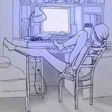 Оригинал схемы вышивки «Девушка за компьютером» (№135339)
