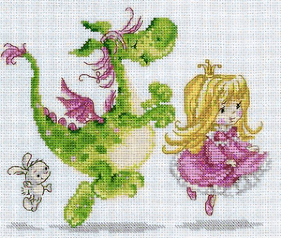 Девочка и Дракоша - драконы, дракон, детям, зайчонок, девочка, принцесса, сказка - предпросмотр