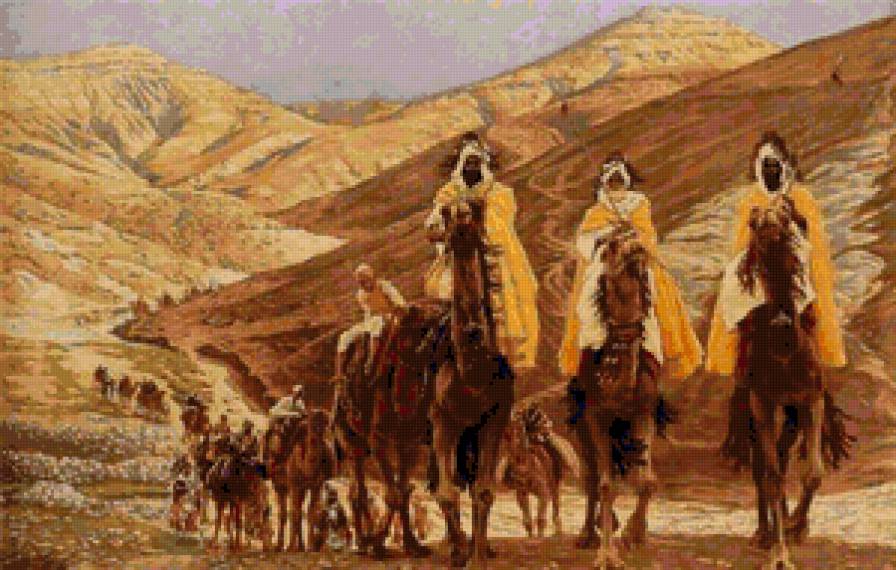 Волхвы - картина, верблюд, пустыня - предпросмотр