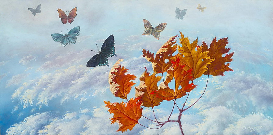 Осенний вальс бабочек - листья, осень, бабочки - оригинал