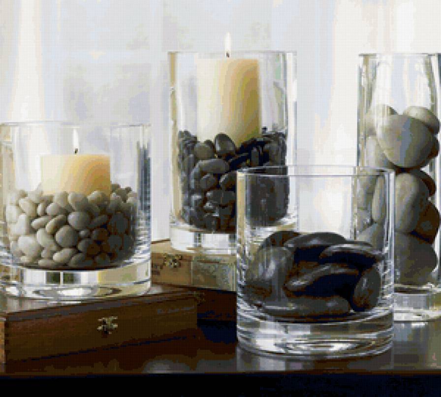 морская галька и свечи в стаканах - разное - предпросмотр