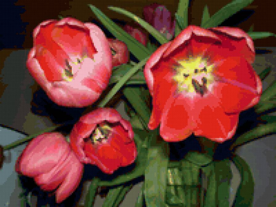 букет тюльпанов - весна, цветы, букет, тюльпаны, красный цветок - предпросмотр