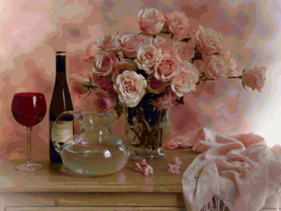 Натюрморт - букет, розы, натюрморт, цветы в вазе - предпросмотр
