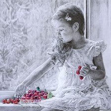 Оригинал схемы вышивки «Девочка с вишнями. Волегов.» (№136830)