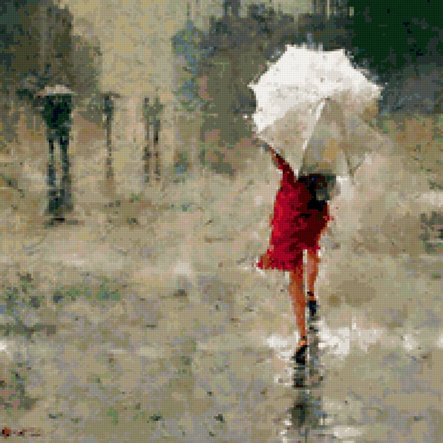 девушка в красном - дождь, девушка.зонт - предпросмотр