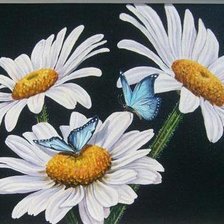 Оригинал схемы вышивки «бабочки на ромашках» (№137083)