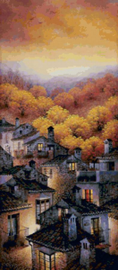 Золотая осень - домики, живопись - предпросмотр