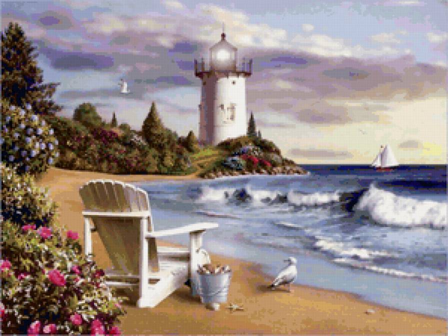 №137795 - маяк, море, цветы - предпросмотр
