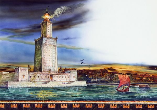 Александрийский маяк - парусник, маяк, живопись, пейзаж, море - оригинал