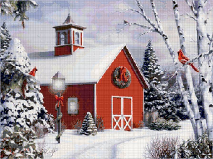 Рождество - зима, пейзаж, домик - предпросмотр