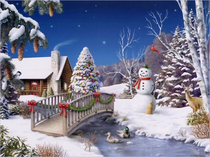 Рождество - мостик, пейзаж, зима - оригинал