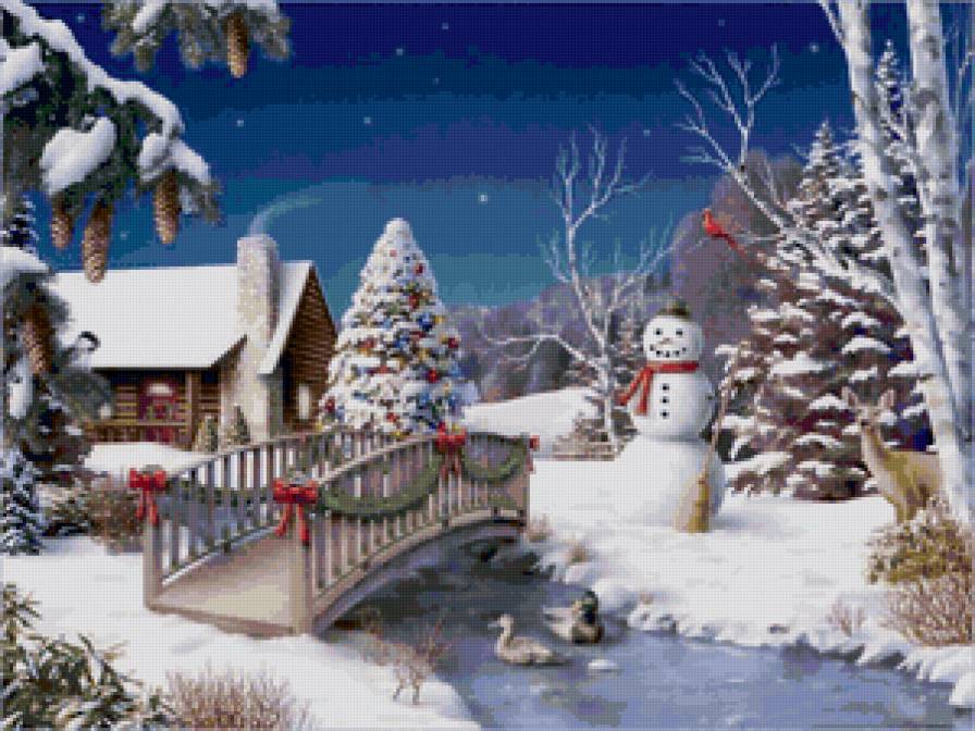 Рождество - зима, пейзаж, мостик - предпросмотр