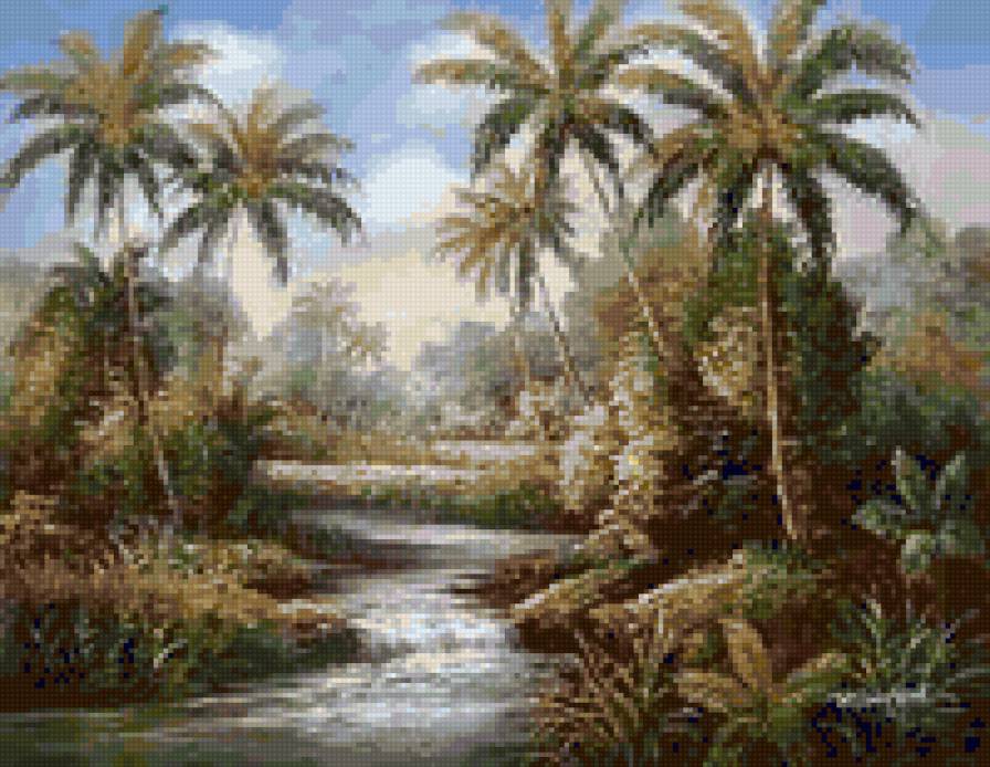 palms - landscape, river - предпросмотр