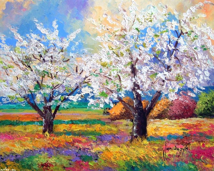 Деревья в цвету - деревья, яркие краски, весна - оригинал