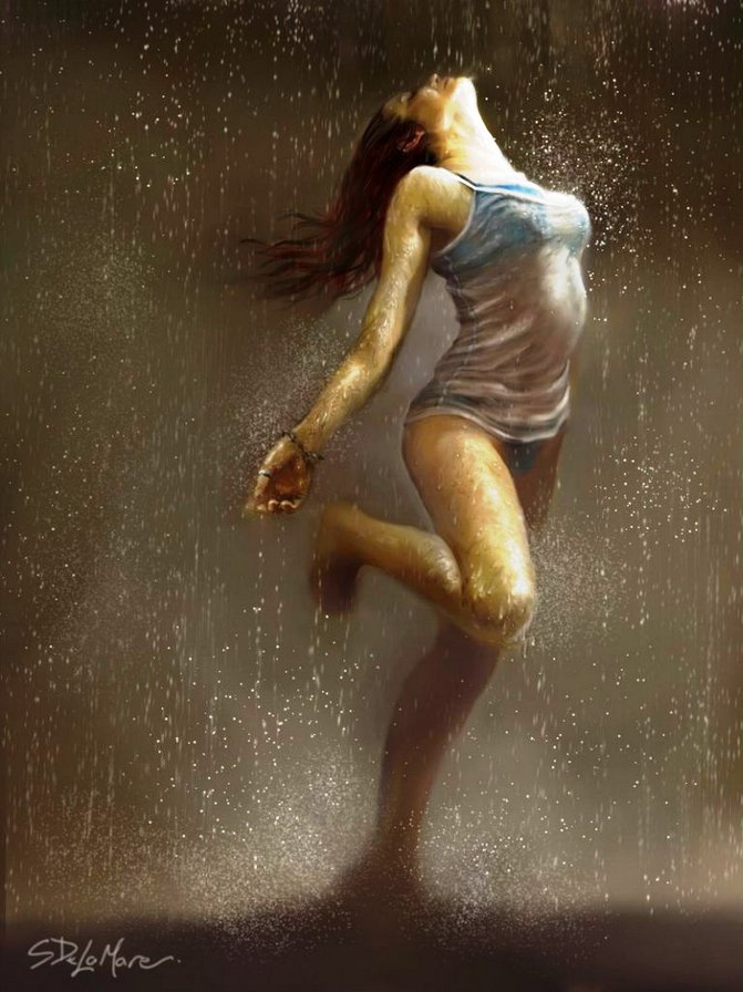 Steve Delamare - девушка, живопись, дождь - оригинал