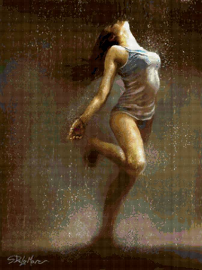 Steve Delamare - живопись, дождь, девушка - предпросмотр