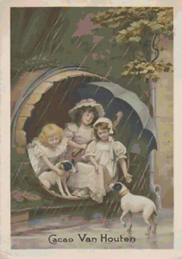 Старые открытки - дети, щенки - предпросмотр