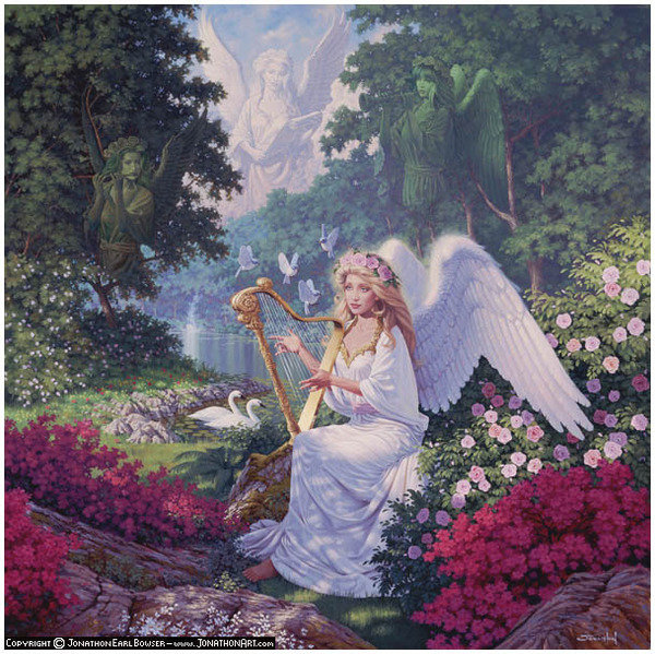 Ангел-хранитель - птицы, живопись, девушка, пейзаж - оригинал