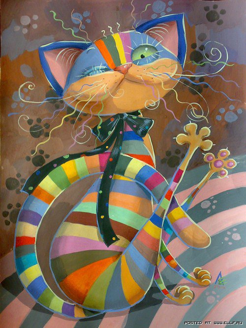 Полосатый хулиган - яркие краски, кошки, веселая схема - оригинал