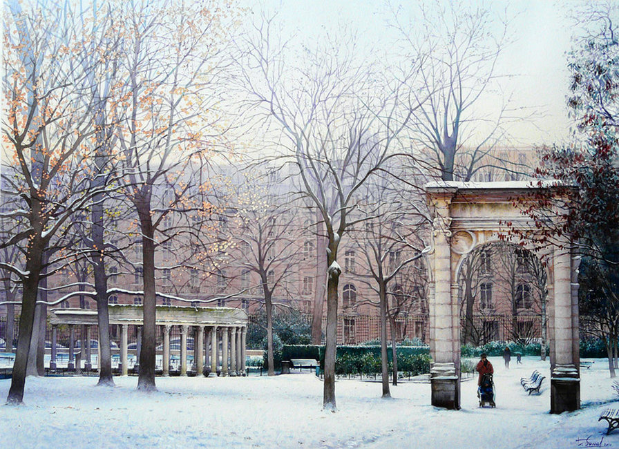 Зимний Париж - живопись, городской пейзаж - оригинал
