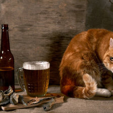 Оригинал схемы вышивки «Рыжий кот и пиво» (№140678)