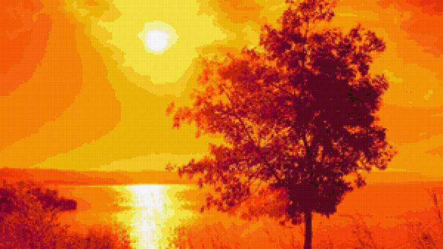 Серия "Осень" Одинокое дерево - пейзаж, вода, деревья, осень, закат - предпросмотр