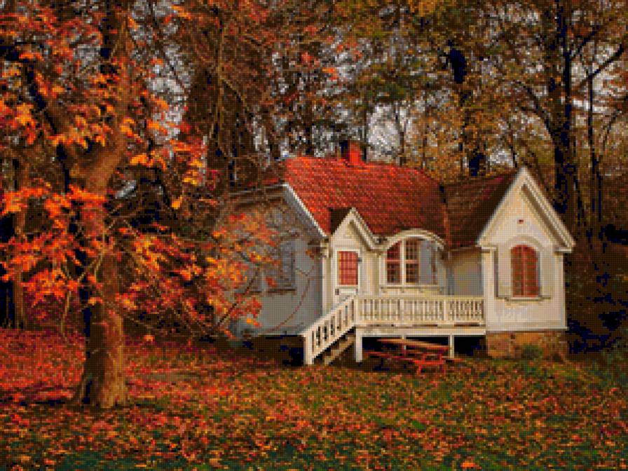 Серия "Осень" Домик в лесу - деревья, домик, осень, пейзаж - предпросмотр
