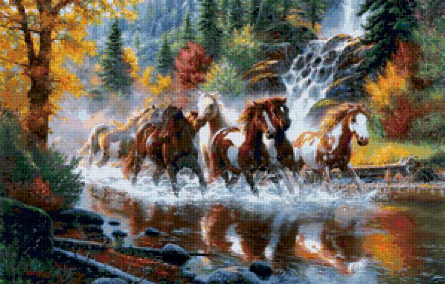 Табун лошадей - река, лошадь, животные, озеро, конь - предпросмотр