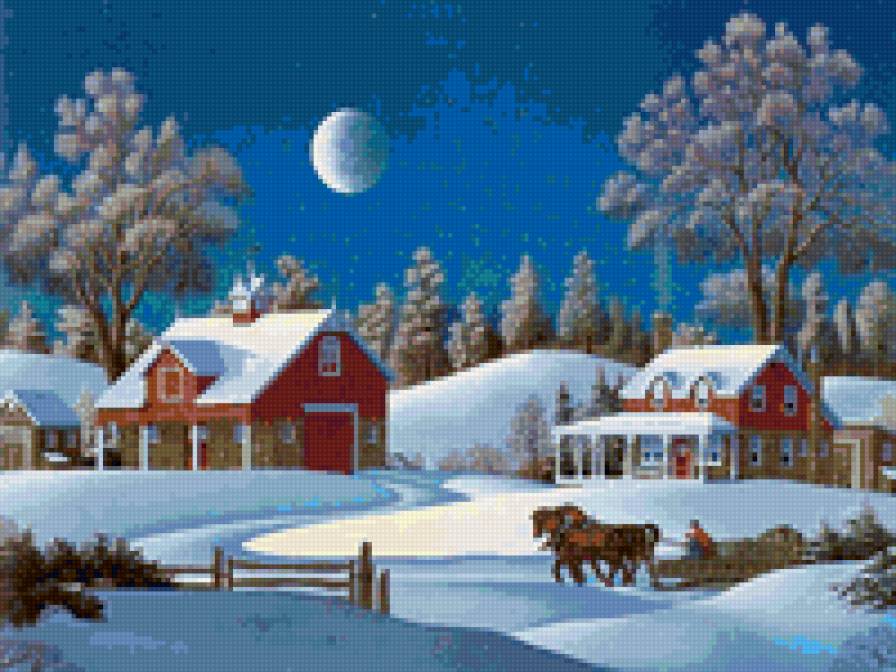 Зимний пейзаж - лошади, зима, новый год, пейзаж - предпросмотр