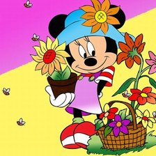 Оригинал схемы вышивки «Детские картинки Микки с цветочками"» (№141208)