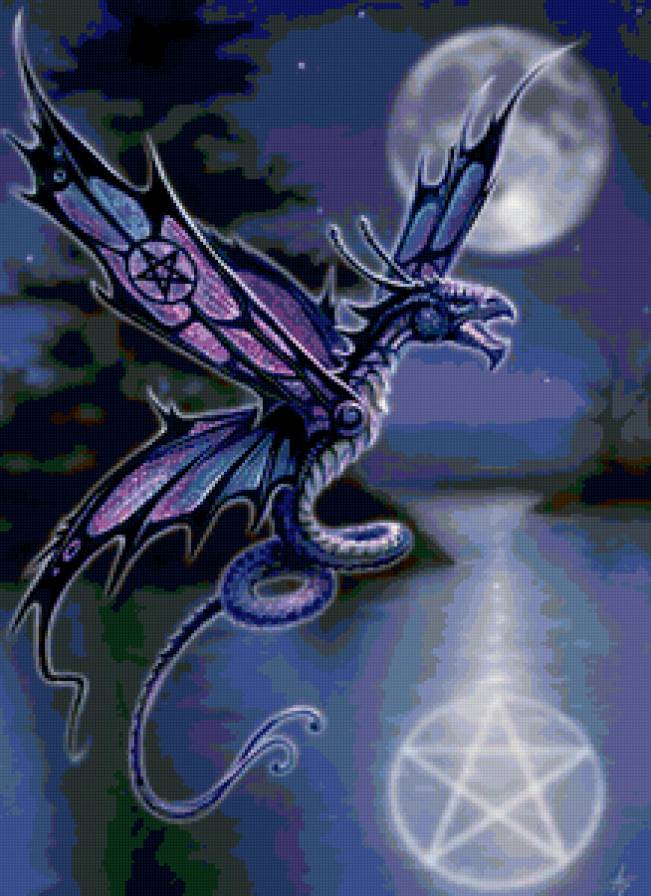 Дракон и пентаграмма - дракон, животные, символ, фентази - предпросмотр