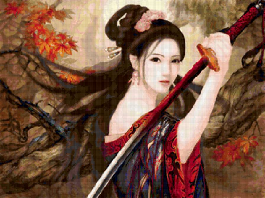 Японка с мечем - азия, восток, японка, катана, девушка, портрет, меч - предпросмотр