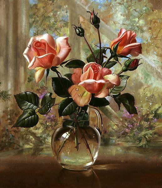 Розы - натюрморт, картина, цветы, живопись, розы, ваза - оригинал