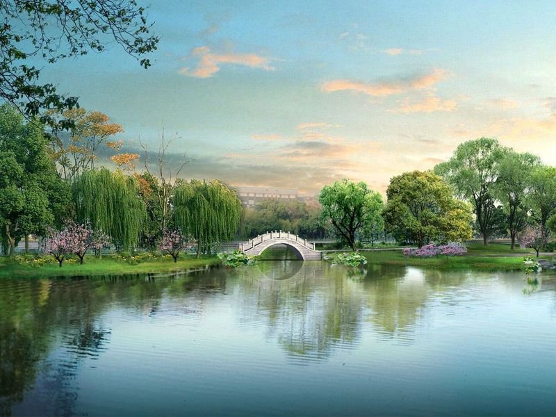 Китайский пейзаж - китай, красота, природа, пейзаж, мост - оригинал