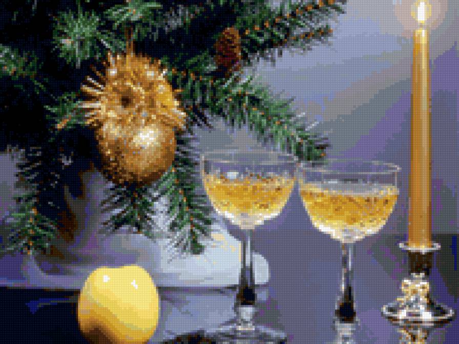 Новый Год - елка, красота, новый год, бокалы, свечи - предпросмотр