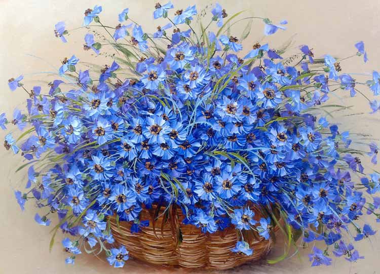голубые цветы - цветы, акварель, лето - оригинал