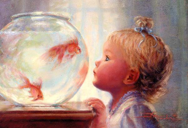 Малышка и золотые рыбки - сказка, дети, девочка, мультфильмы - оригинал