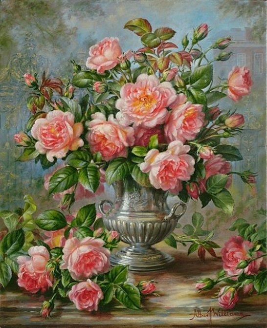 Ваза с розами - цветы, розы, картина - оригинал