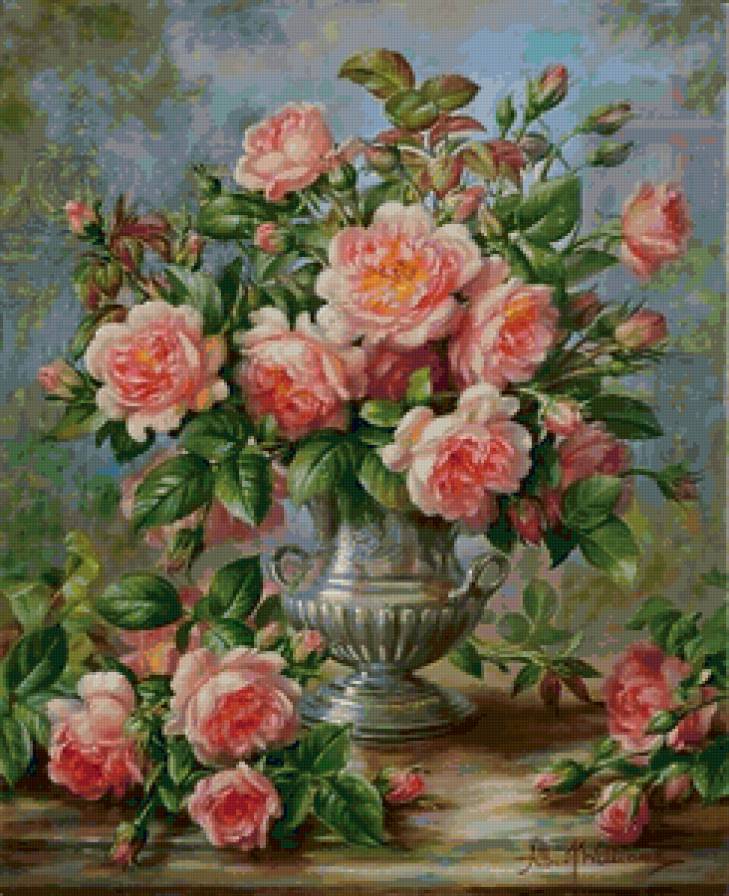 Ваза с розами - цветы, картина, розы - предпросмотр
